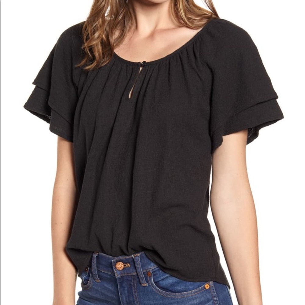 Madewell tiered-sleeve top in black, Large